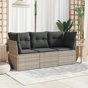 vidaXL 3 pcs conj. sofás jardim c/ almofadões vime PE cinzento-claro