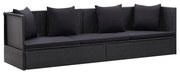 vidaXL Sofá de jardim com almofadão e almofada vime PE preto
