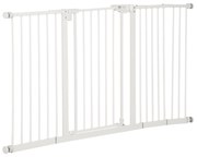 PawHut Barreira de Segurança Extensível para Portas e Escadas com Fechamento Automático Sistema de Duplo Bloqueio 74x148-76cm Branco | Aosom Portugal