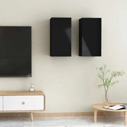 vidaXL Móveis de TV 2 pcs derivados de madeira preto brilhante