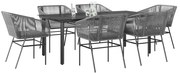 vidaXL Conjunto jantar jardim 7 peças almofadas vidro vime cinzento PE