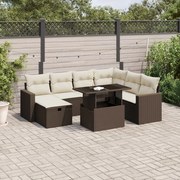 vidaXL 8 pcs conjunto sofás de jardim c/ almofadões vime PE castanho