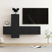 3 pcs conjunto de móveis de TV derivados de madeira preto