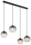 Candeeiro suspenso Art Deco preto com vidro fumado retangular 4 luzes - Bao