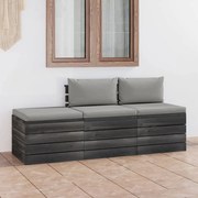 3 pcs conjunto lounge de paletes + almofadões madeira de pinho