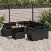 vidaXL 9 pcs conjunto de sofás p/ jardim c/ almofadões vime PE preto