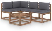 5 pcs conjunto lounge p/ jardim c/ almofadões antracite