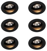 Conjunto de 6 Foco de encastrar preto redondo orientável - CHUCK 70