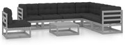 vidaXL 8 pcs conjunto lounge de jardim + almofadões pinho maciço cinza