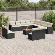 vidaXL 14 pcs conjunto de sofás p/ jardim c/ almofadões vime PE preto