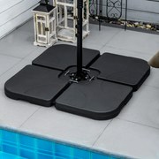 Conjunto de Pesos para Base de Chapéu de Sol de 4 Peças Preenchível com 15 Litros de Água ou 19,5 kg de Areia Preto