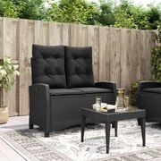 vidaXL Banco de jardim reclinável com almofadões vime PE preto