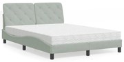 Cama com colchão 140x200 cm veludo cinzento-claro