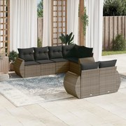 vidaXL 7 pcs conjunto sofás p/ jardim c/ almofadões vime PE cinzento