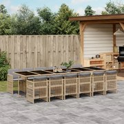 vidaXL 13 pcs conj. jantar jardim c/ almofadões vime PE bege misturado