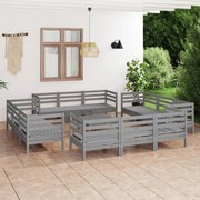 13 pcs conjunto lounge de jardim pinho maciço cinzento