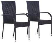 vidaXL Cadeiras de exterior empilháveis 2 pcs vime PE preto