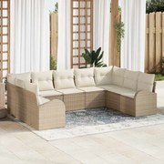 vidaXL Conjunto de sofá de jardim de 9 peças com almofadas em rattan sintético bege