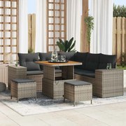 vidaXL Conjunto de Sofá de Jardim 8 Peças com Almofadas em Cinza, Rattan Sintético e Acácia.