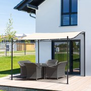 Pérgola de Jardim 3x3m Pérgola Montada na Parede com Toldo e 16 Orifícios de Drenagem Metal e Poliéster Creme