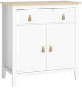 HOMCOM Aparador Sala de Estar Moderno com Gaveta Prateleira Ajustável e Puxadores em PU 80x40x90 cm Branco e Madeira | Aosom Portugal
