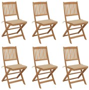vidaXL Cadeiras de jardim dobráveis c/ almofadões 6 pcs acácia maciça