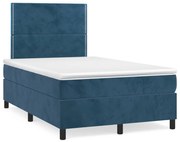 Cama boxspring com colchão 120x190 cm veludo azul-escuro