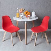 Conjunto Mesa Tower Redonda 80 cm Branca e Pack 2 Cadeiras Kelen - Vermelho