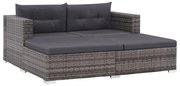 3 pcs conjunto lounge de jardim c/ almofadões vime PE cinzento