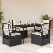 vidaXL 5 pcs conjunto de jantar p/ jardim c/ almofadões vime PE preto