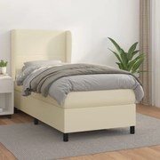 Cama com molas/colchão 90x200 cm couro artificial cor creme