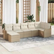vidaXL Conjunto de Sofá de Jardim 7 Peças com Almofadas Bege em Rattan Sintético