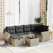 vidaXL 7 pcs conj. sofás jardim com almofadões vime PE cinzento-claro