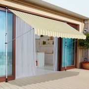 Toldo Portátil Balcão Pátio Toldo Manual Dobrável de Alumínio Altura Regulável com Manivela para Jardím Terraço Exterior - Amarelo e branco - 3x1.5m