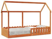 Cama infantil formato casa 80x200 cm pinho maciço castanho-mel