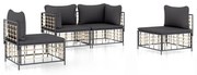 4 pcs conjunto lounge de jardim c/ almofadões vime PE antracite