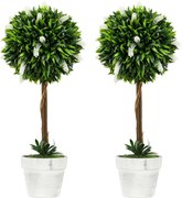 HOMCOM Conjunto de 2 árvores artificiais de lavanda, 60 cm de altura, com vaso e musgo artificial, Branco | Aosom Portugal