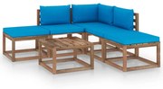 6 pcs conjunto lounge para jardim com almofadões azul-claro