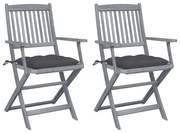 vidaXL Cadeiras exterior dobráveis c/ almofadões 2 pcs acácia maciça
