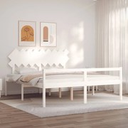 vidaXL Cama idosos super king size c/ cabeceira madeira maciça branco
