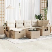 7 pcs conjunto de sofás p/ jardim com almofadões vime PE bege