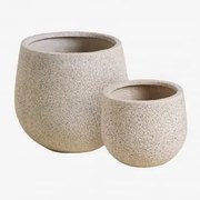 Conjunto De 2 Vasos De Exterior Ø20 Cm / Ø35 Cm Em Polystone Ugor Castanho Areia Claro - Sklum