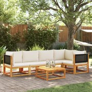 vidaXL Conjunto de sofás de jardim vidaXL de 6 peças com almofadas de madeira de acácia e vime