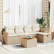 vidaXL 6 pcs conjunto de sofás p/ jardim com almofadões vime PE bege