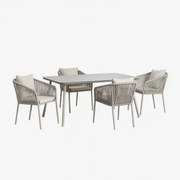Conjunto De Mesa Retangular Arhiza Classic 160x90 Cm E 4 Cadeiras De Jantar Em Alumínio Verde Cáqui - Sklum