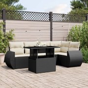 vidaXL 6 pcs conjunto sofás de jardim c/ almofadões vime PE preto