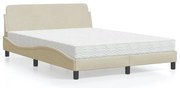 vidaXL Cama com colchão 140x200 cm tecido cor creme