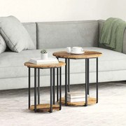Conjunto de Mesas de Apoio 2 pcs Madeira Velha, Madeira de Engenharia e Metal