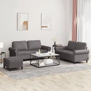 vidaXL 3 pcs conjunto de sofás c/ almofadões couro artificial cinzento