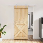 vidaXL Porta de correr com ferragens 85x210 cm madeira de pinho maciça